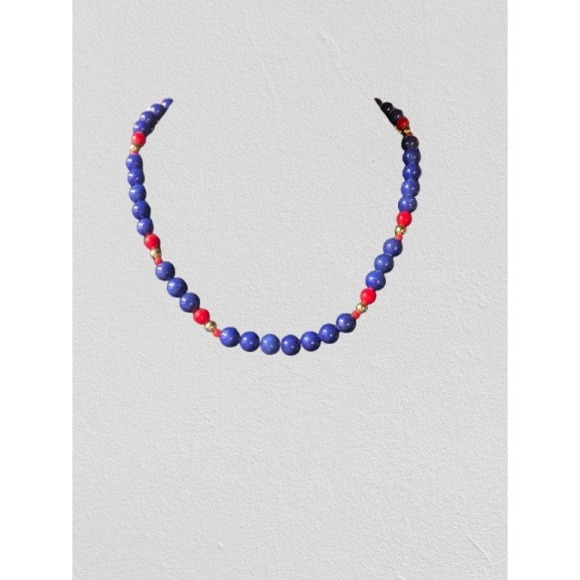 Karla Jordan Necklace Beaded Blue Red Gold Tone Jewelry Elegant Fashion - Picture 3 of 4